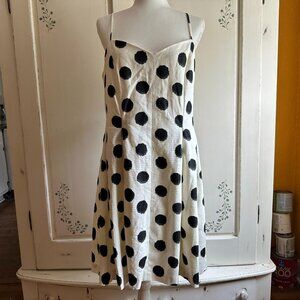 Loft Black White Polka Dot Sun Dress Cotton Retro sz 14
